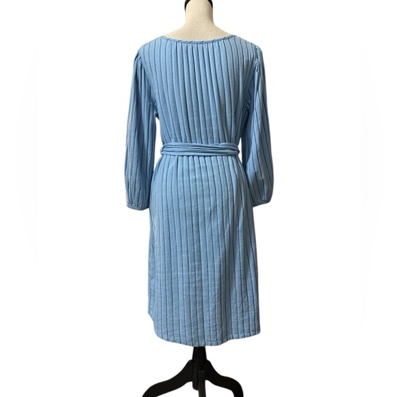 J. Crew Balloon Sleeve Tie Waist Cotton Dress in Blue Pinstripe size Medium - Picture 4 of 9